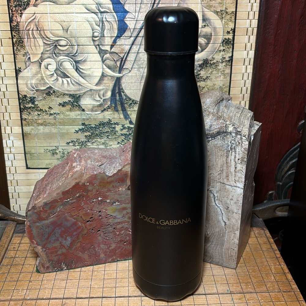 Dolce & Gabbana Beauty Insulated Thermal Bottle Black Matte Gold Lettered Logo